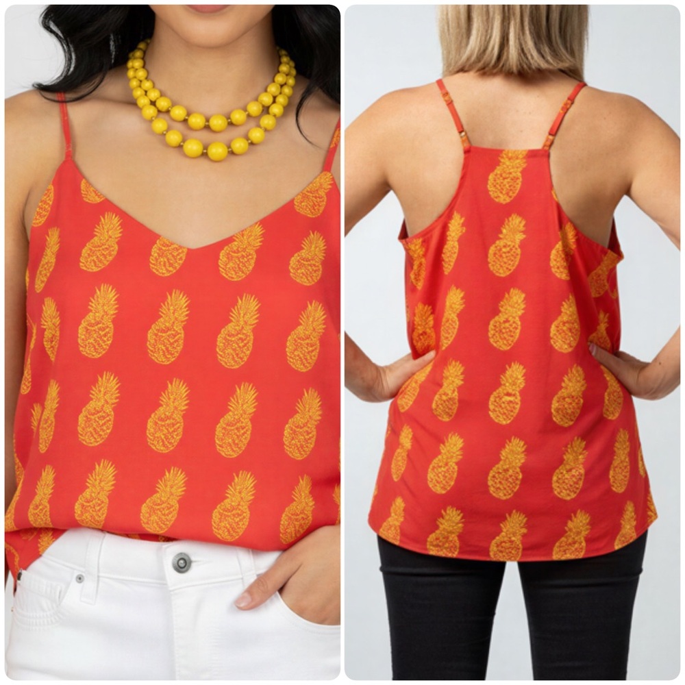 J-Crew Coral‎ and Yellow Pineapple Racer Back Tank - 10